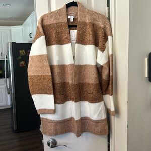 Nine West Brown and White Striped Cardigan